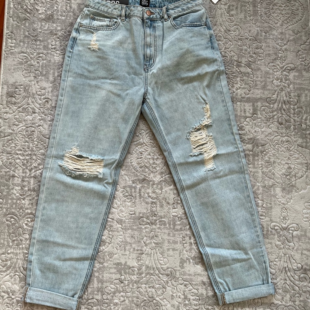 BDG Light Denim Distressed High Rise Mom Jean